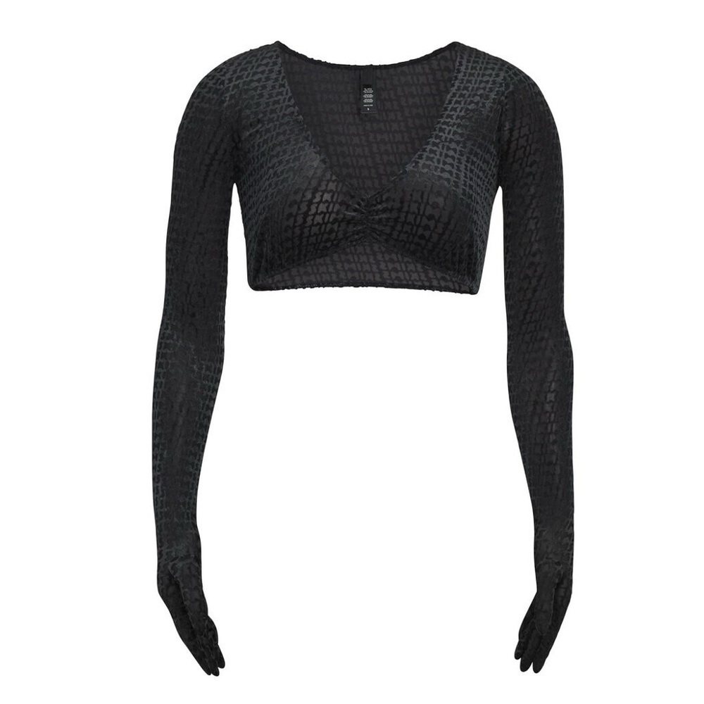 Skims Velvet Crop Top Logo 2X Soot Black Plus Size Logo Burnout Open Bust - Picture 2 of 10